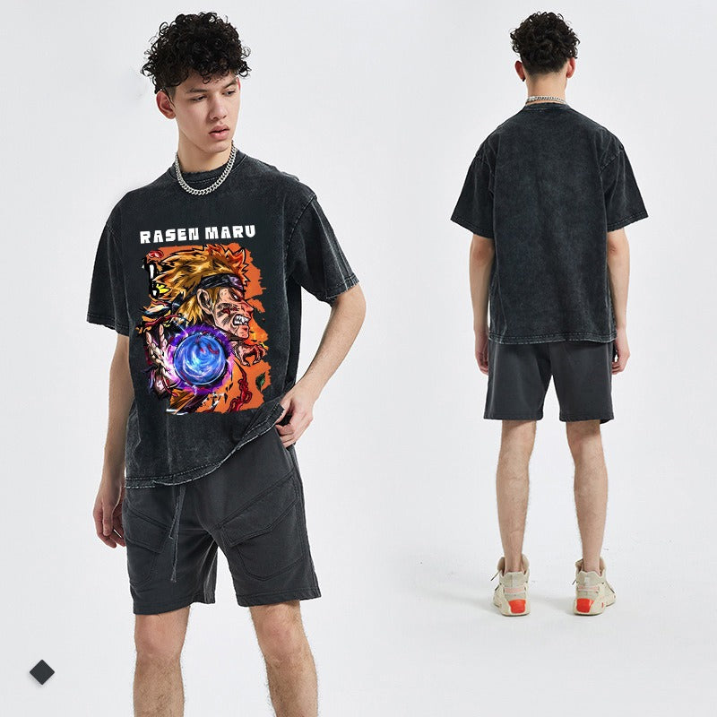 Heavyweight distressed wash anime Dragon Ball print vintage T-shirt men's and women's fashion label