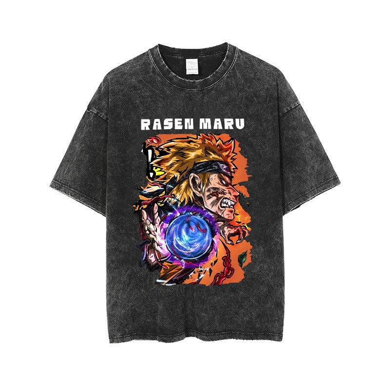 Heavyweight distressed wash anime Dragon Ball print vintage T-shirt men's and women's fashion label