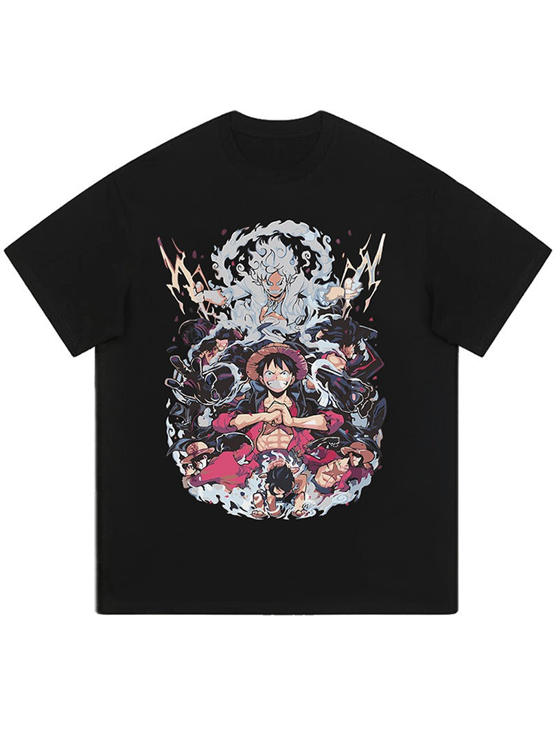 Heavyweight washing T-shirt Dark black printing anime trendy ins new Harajuku loose retro China-Chic T-shirt men