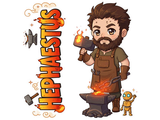 Hephaestus Sticker and Magnet – Klytotechnes Mythkins™ – Greek God of the Forge and Fire | Waterproof & UV-Proof - Sticker / Mini