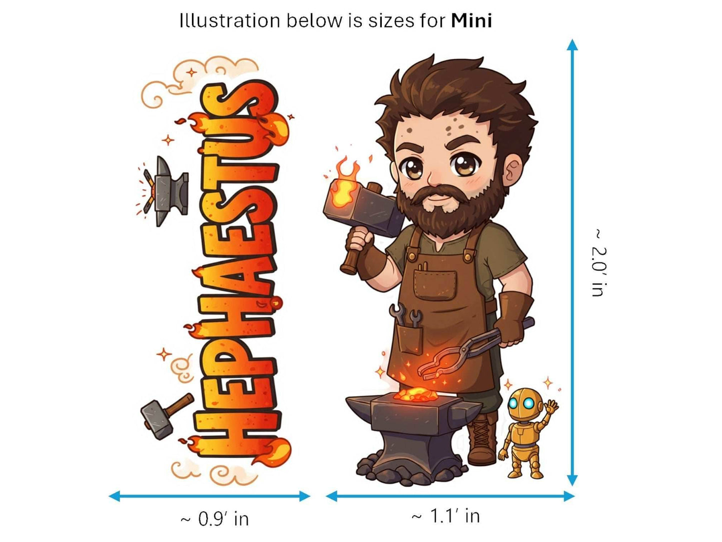 Hephaestus Sticker and Magnet – Klytotechnes Mythkins™ – Greek God of the Forge and Fire | Waterproof & UV-Proof - Sticker / Mini