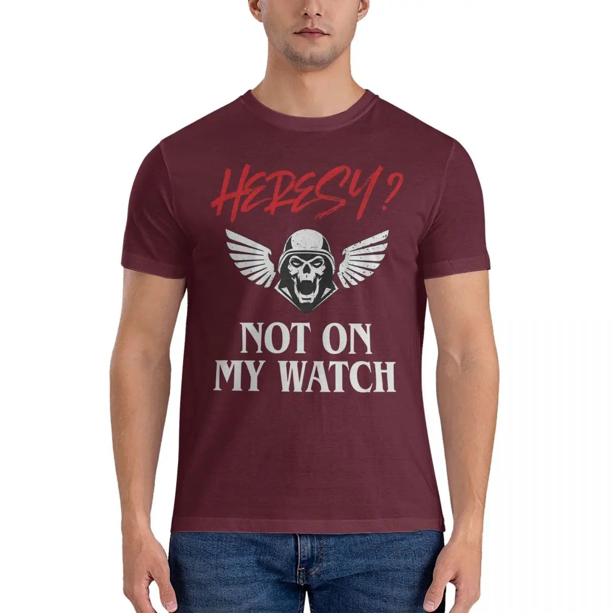 Heresy Not On My Watch Wargamer T-Shirts for Men W-Warhammer 40k Funny 100% Cotton Tees Crewneck Short Sleeve T Shirts