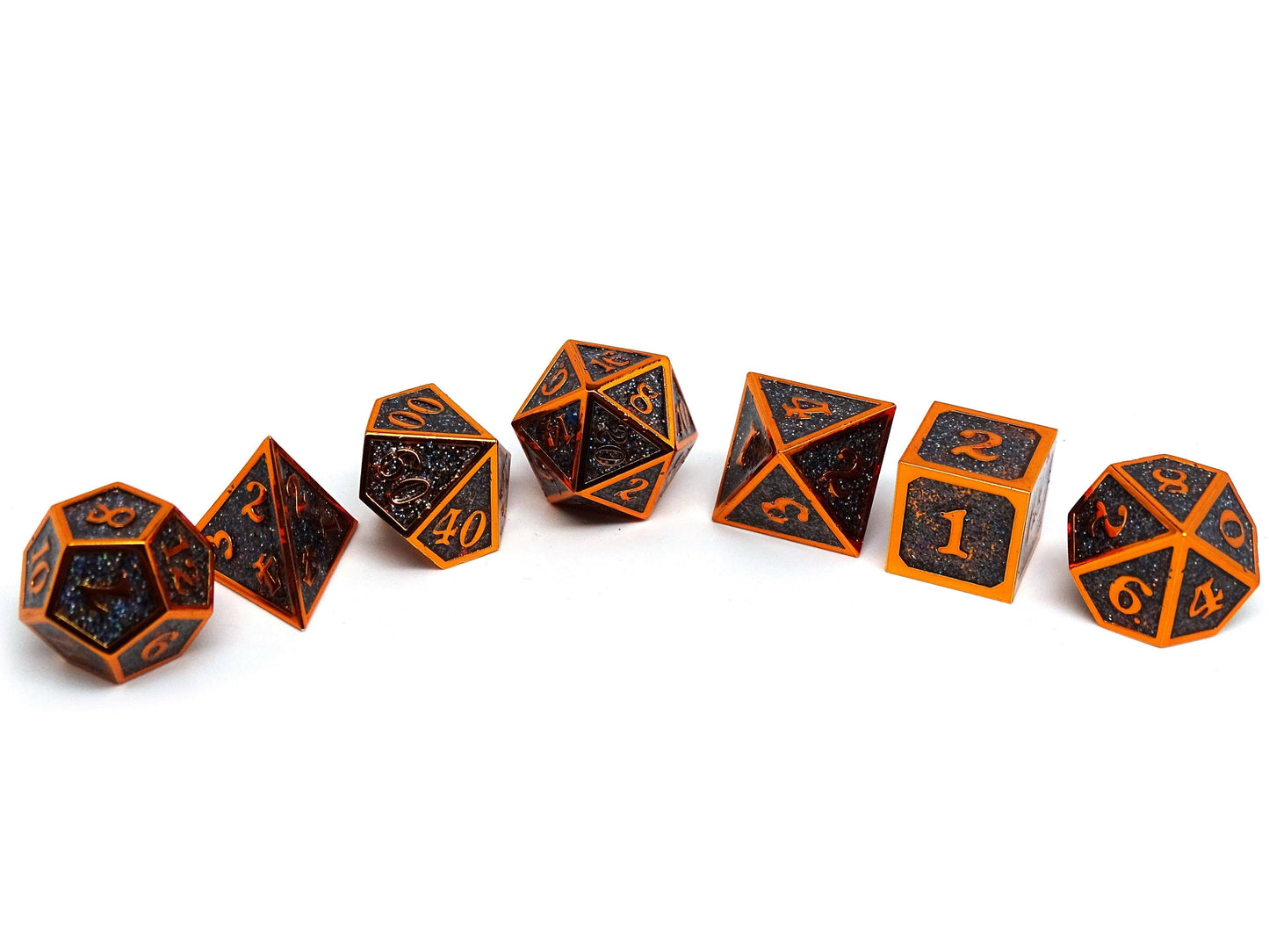 Heroic Dice of Metallic Luster - Black with Orange Font