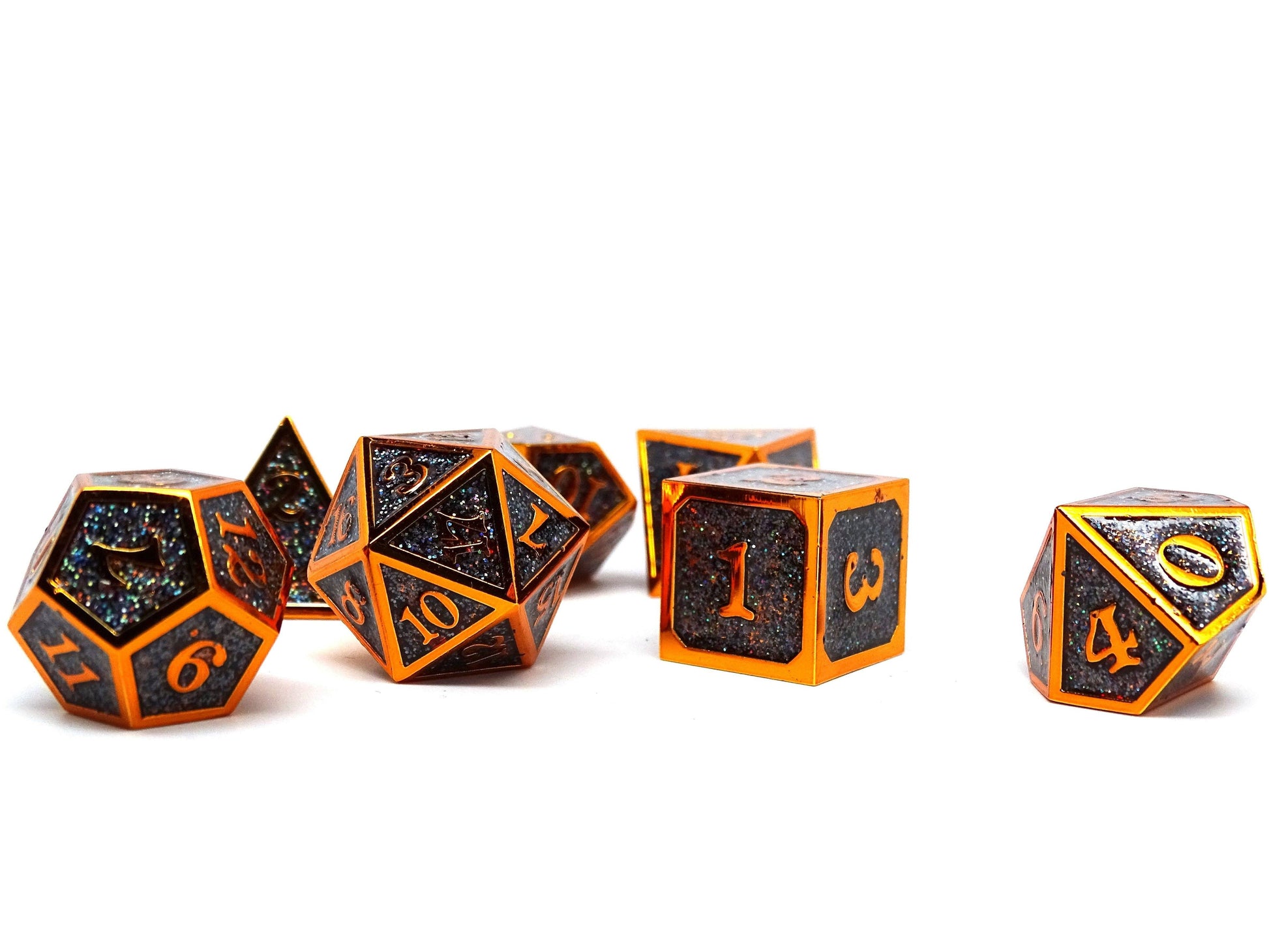 Heroic Dice of Metallic Luster - Black with Orange Font