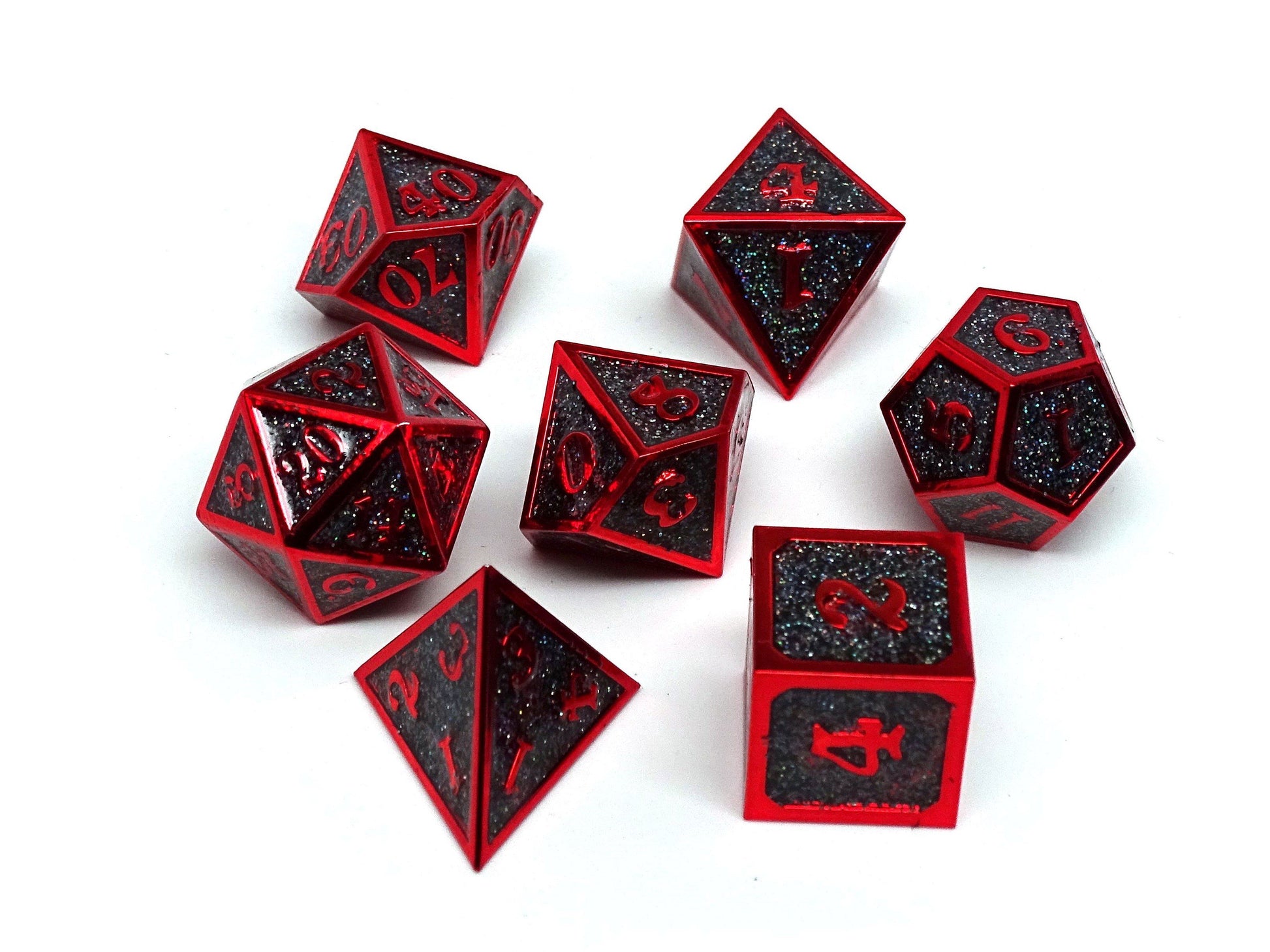 Heroic Dice of Metallic Luster - Black with Red Font