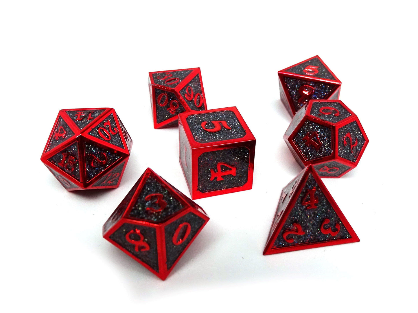 Heroic Dice of Metallic Luster - Black with Red Font