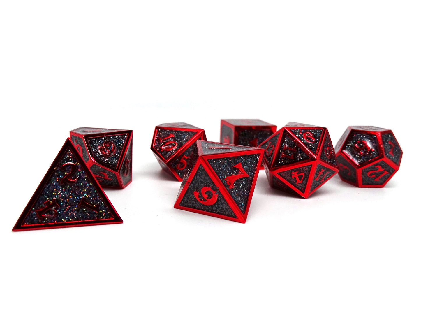 Heroic Dice of Metallic Luster - Black with Red Font