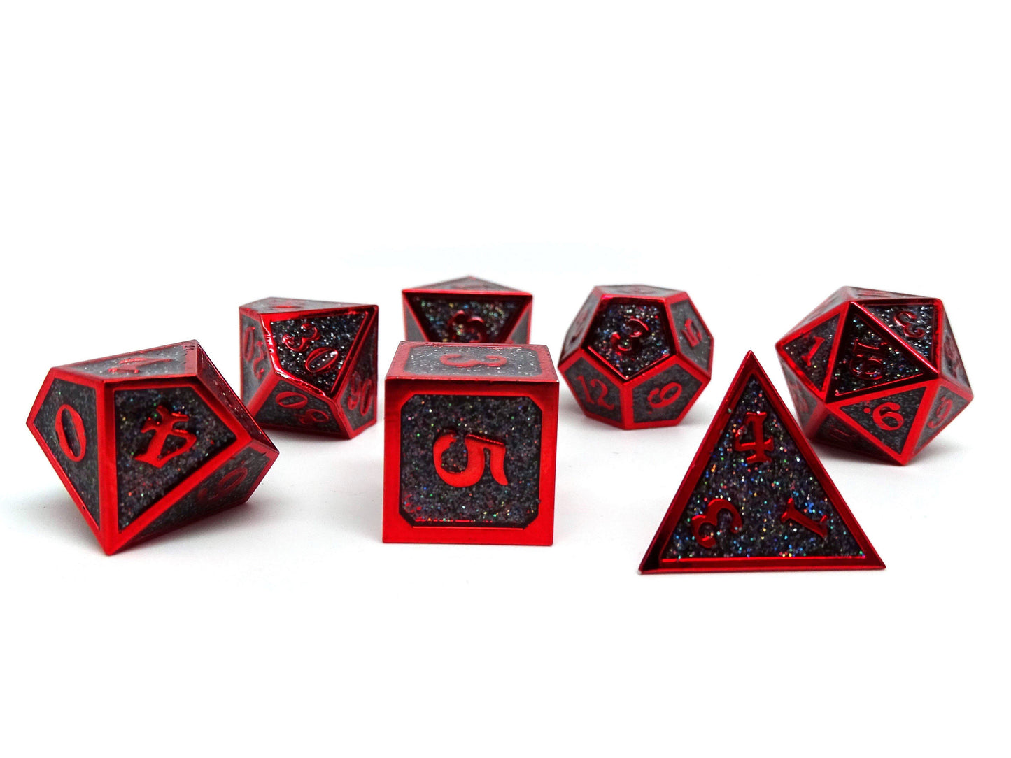 Heroic Dice of Metallic Luster - Black with Red Font