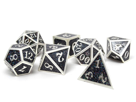 Heroic Dice of Metallic Luster -  Black with Silver Font