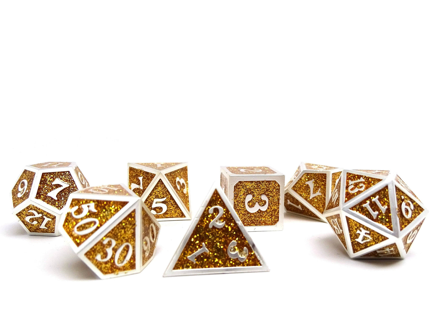 Heroic Dice of Metallic Luster - Gold with Silver Font