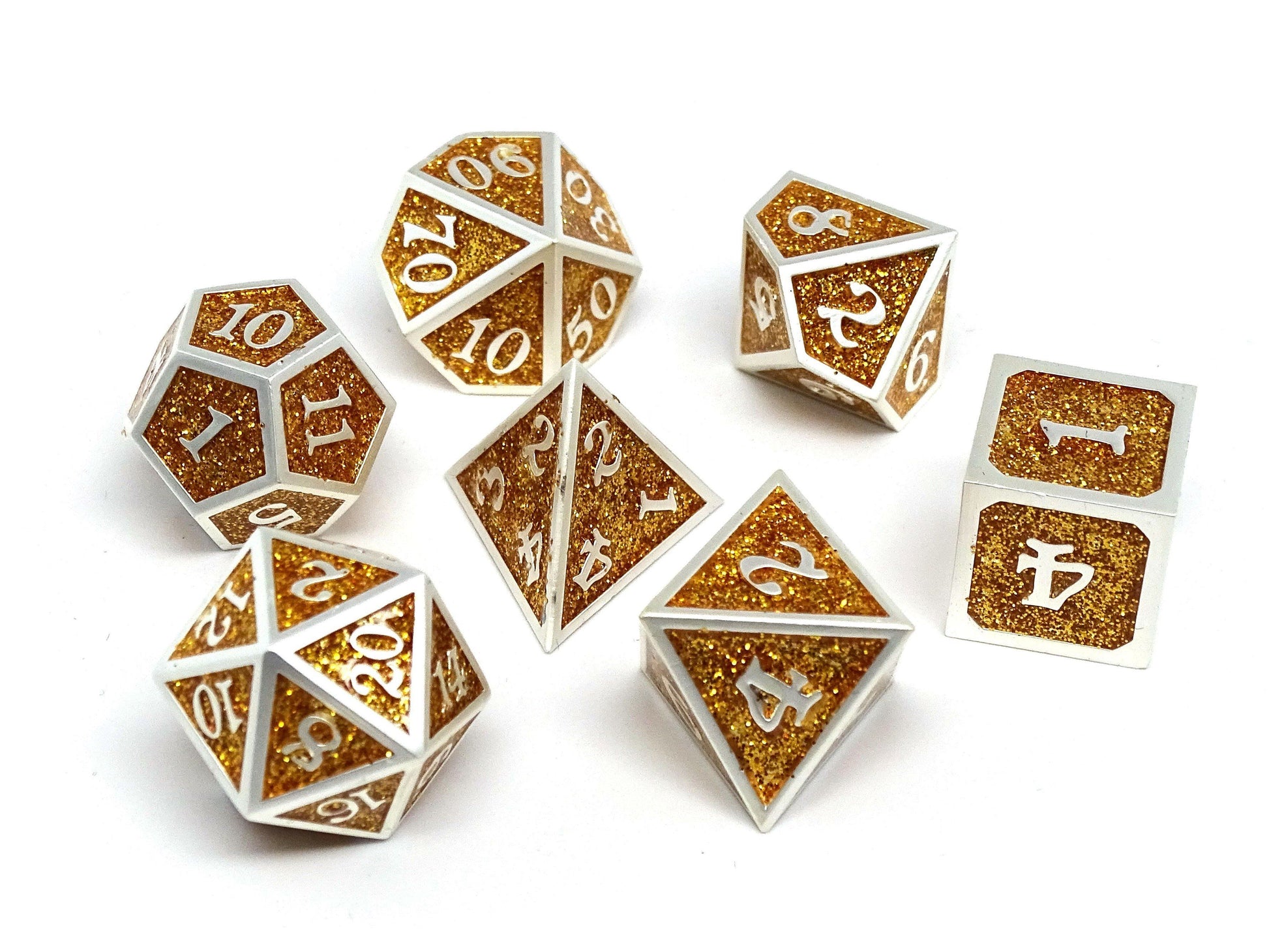 Heroic Dice of Metallic Luster - Gold with Silver Font