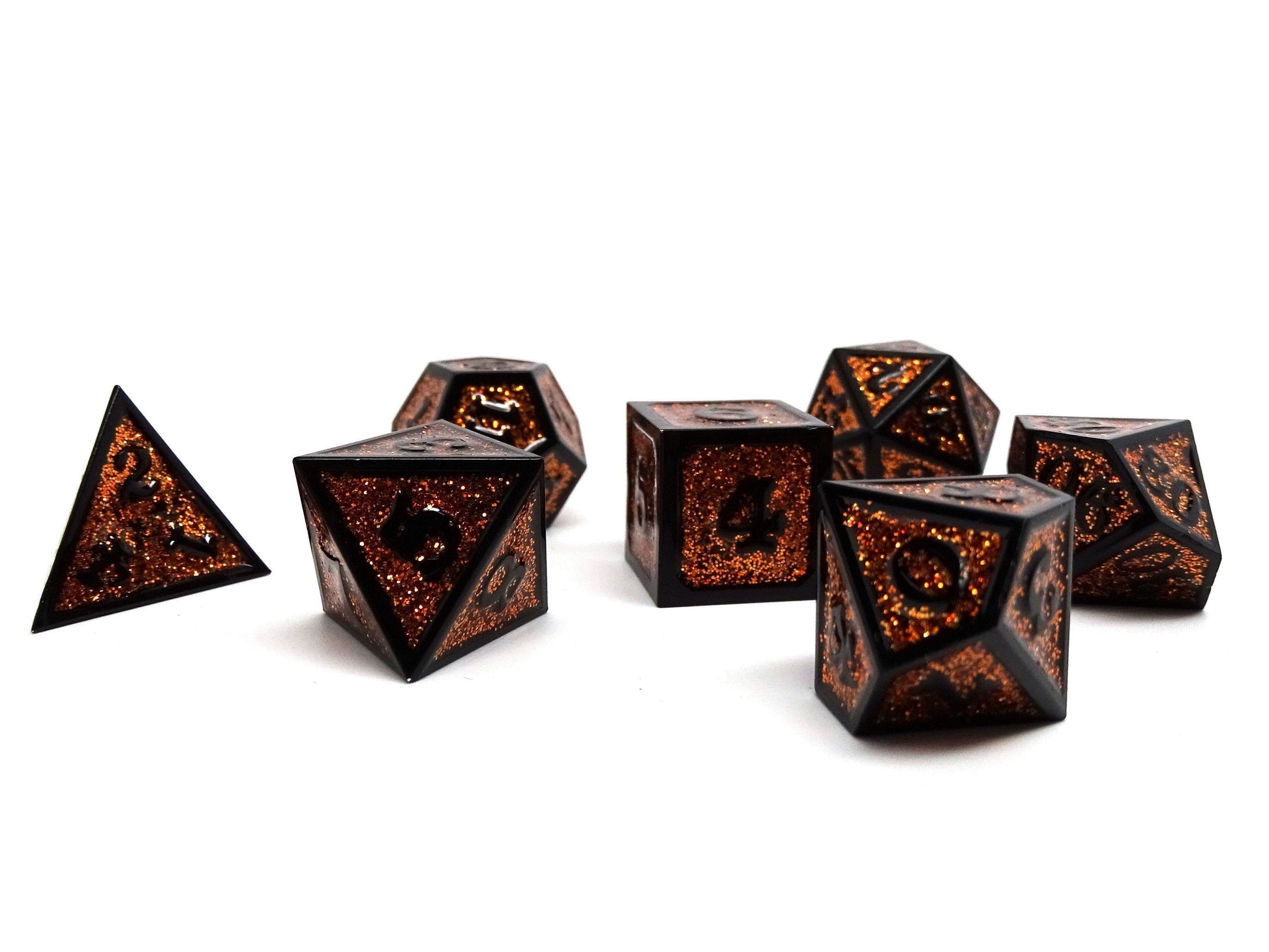 Heroic Dice of Metallic Luster - Orange with Black Font