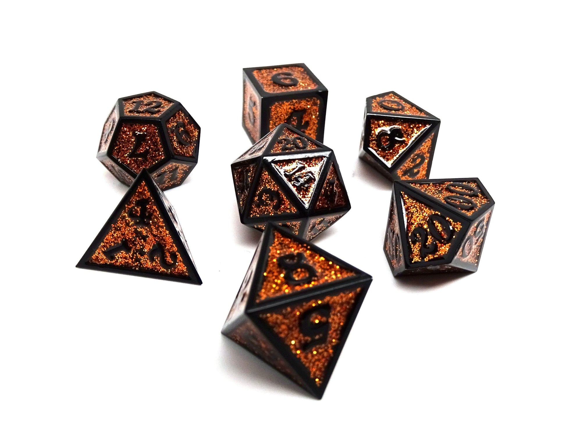 Heroic Dice of Metallic Luster - Orange with Black Font