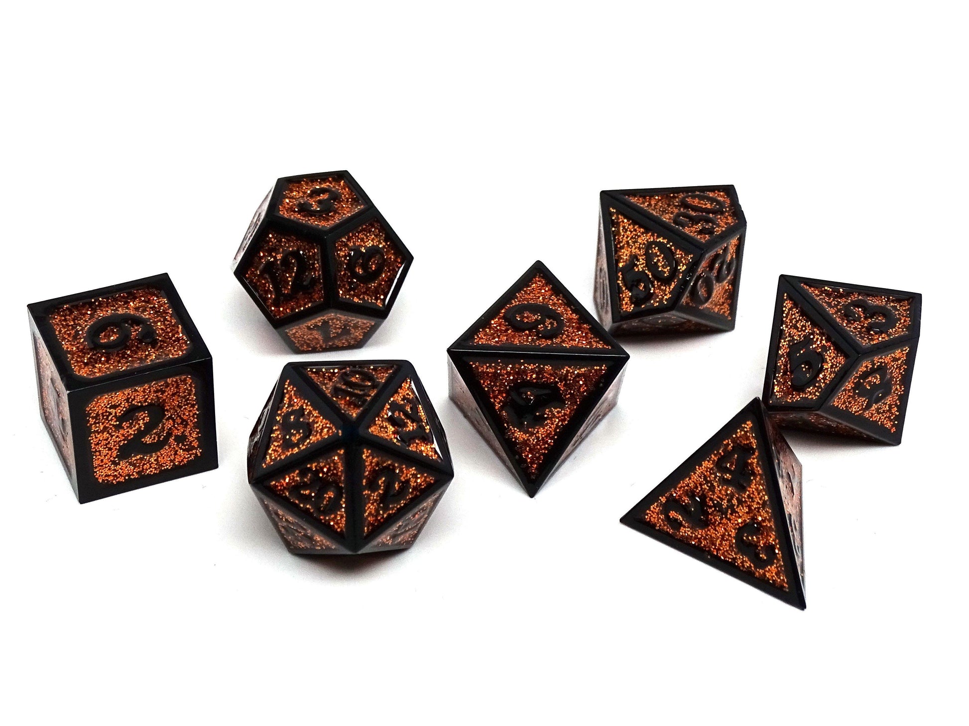 Heroic Dice of Metallic Luster - Orange with Black Font