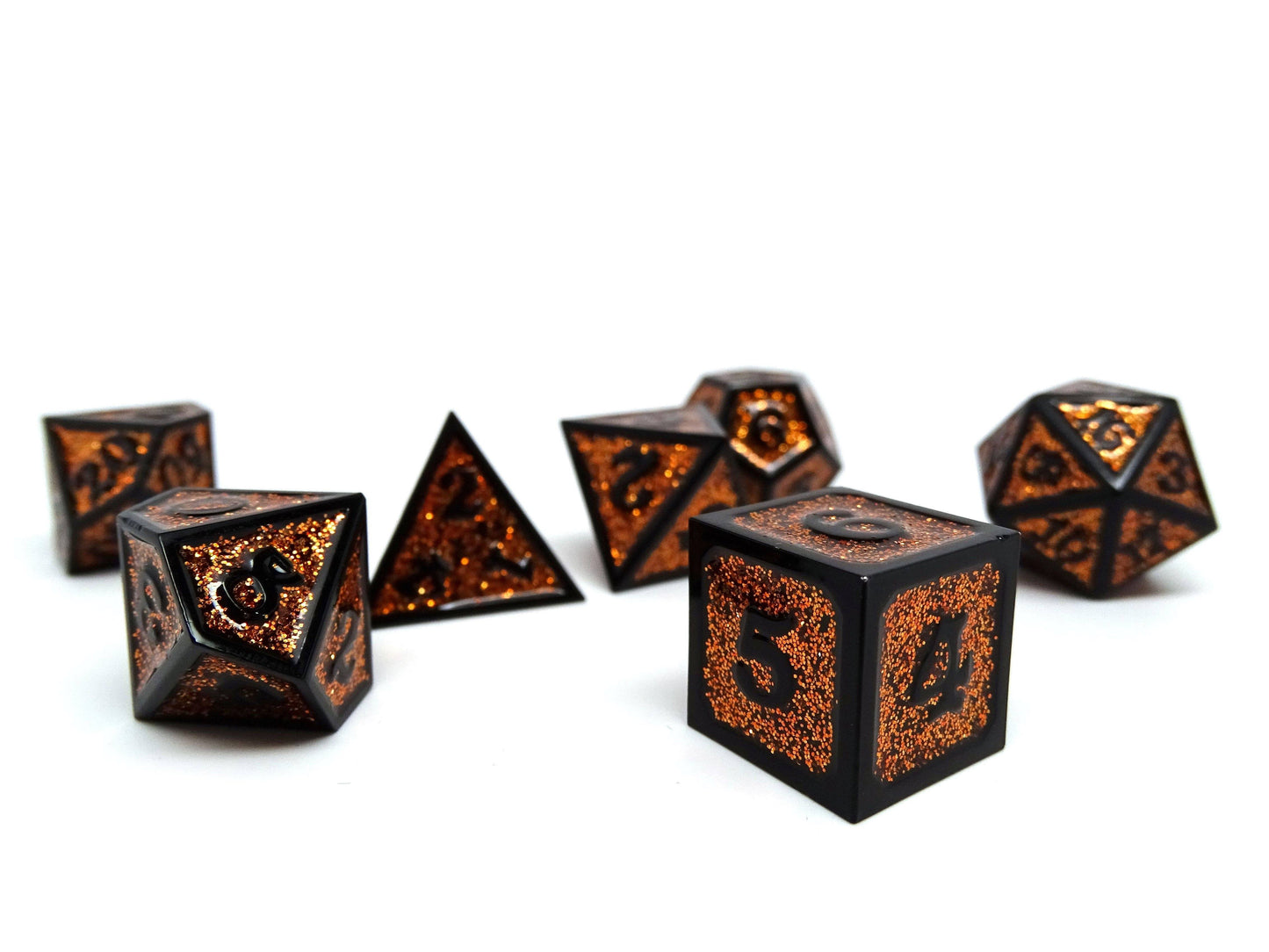 Heroic Dice of Metallic Luster - Orange with Black Font