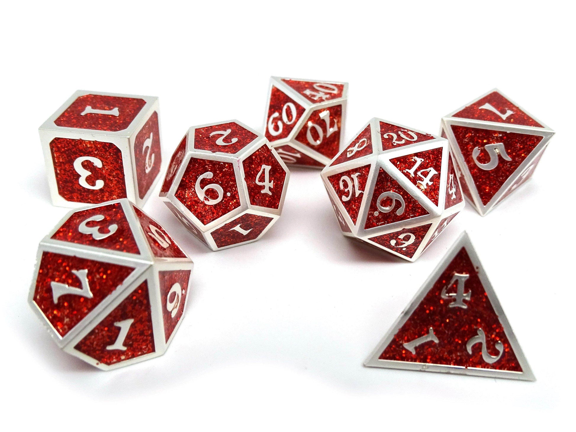 Heroic Dice of Metallic Luster - Red with Silver Font - 