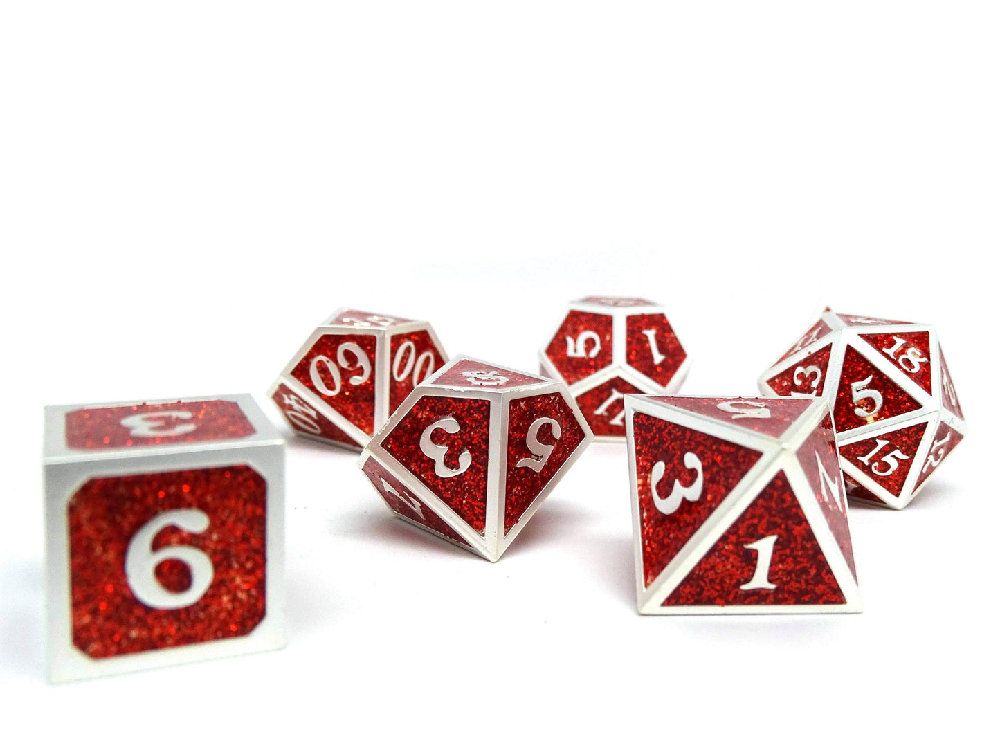 Heroic Dice of Metallic Luster - Red with Silver Font - 