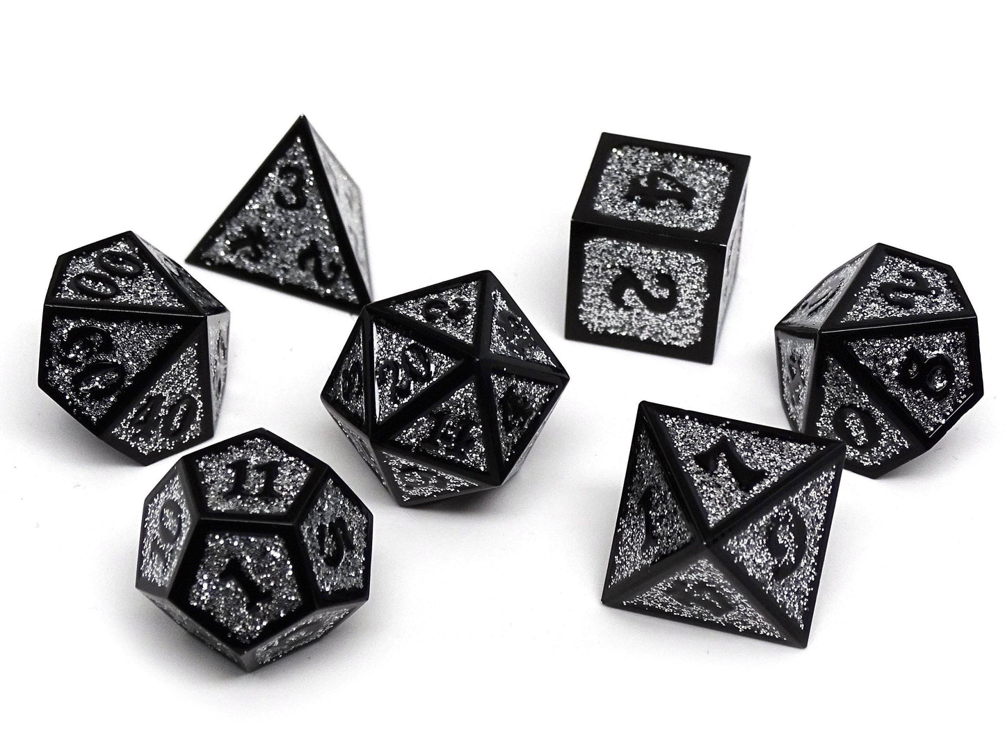 Heroic Dice of Metallic Luster - Silver with Black Font - 