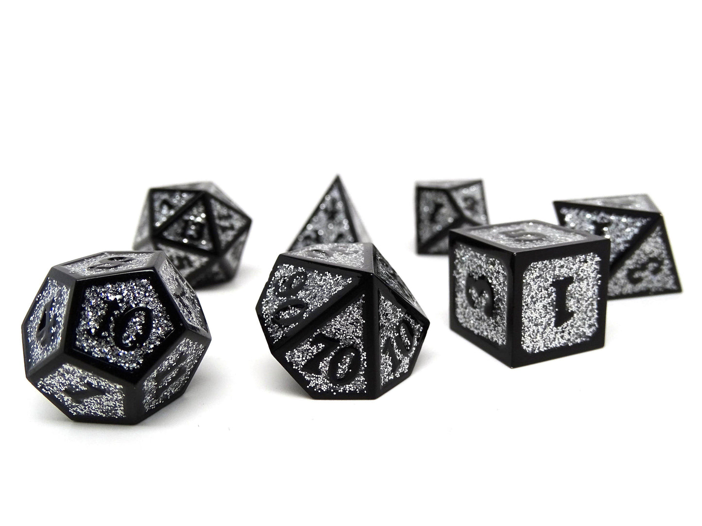 Heroic Dice of Metallic Luster - Silver with Black Font - 