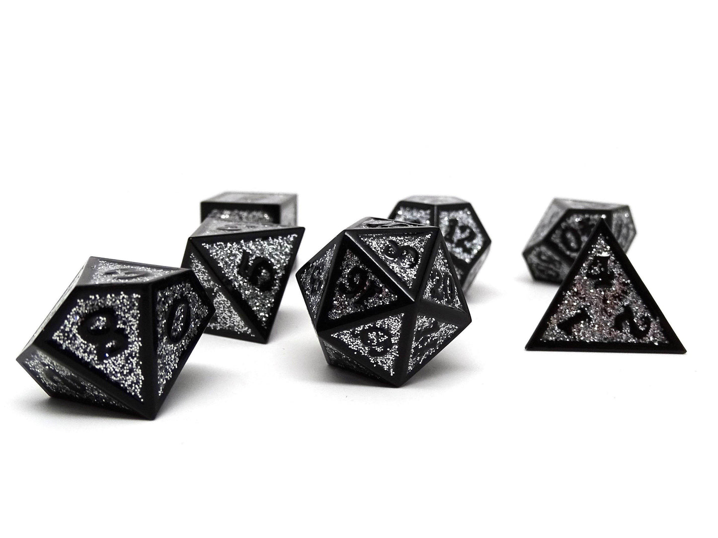 Heroic Dice of Metallic Luster - Silver with Black Font - 