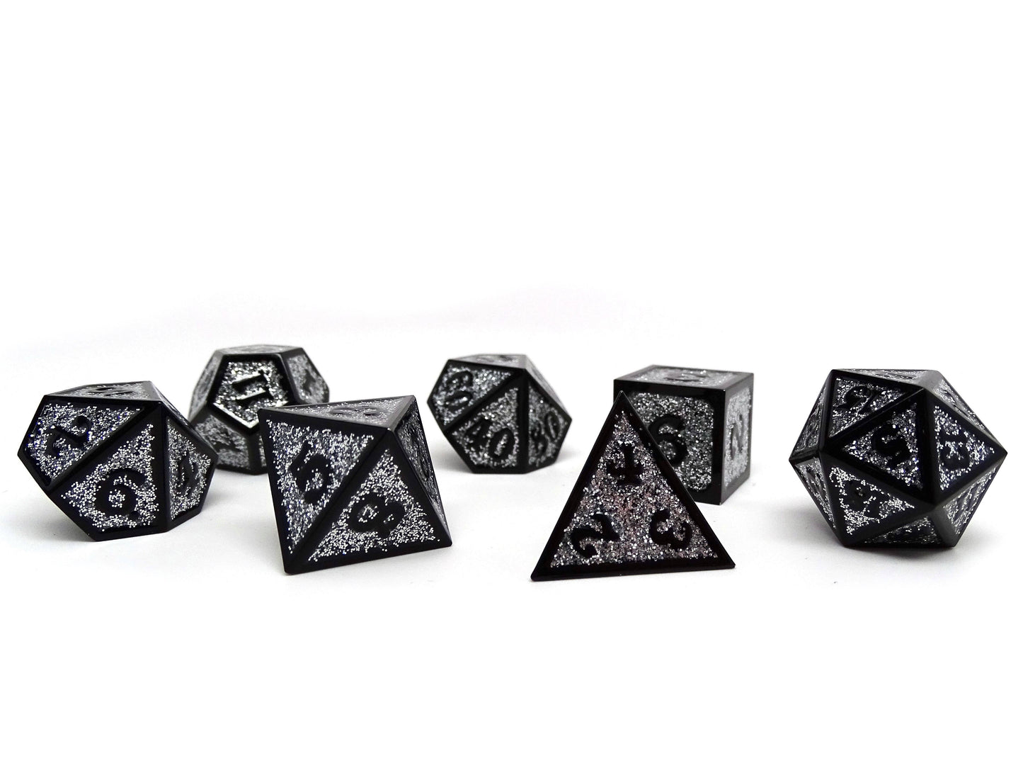 Heroic Dice of Metallic Luster -  Silver with Black Font