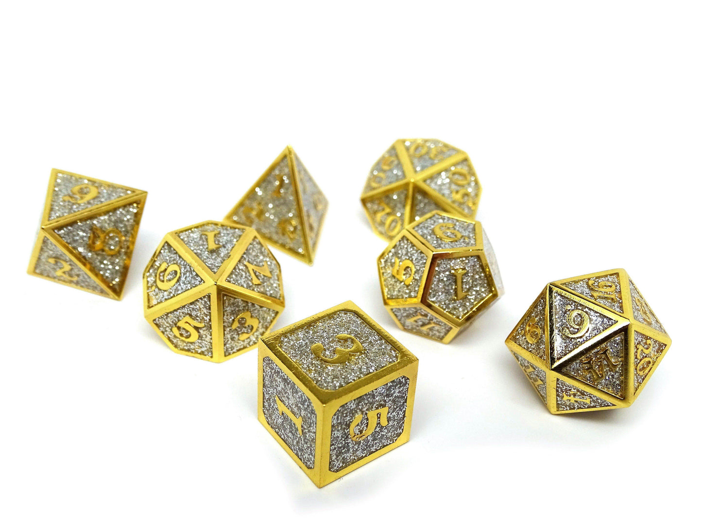 Heroic Dice of Metallic Luster - Silver with Gold Font - 