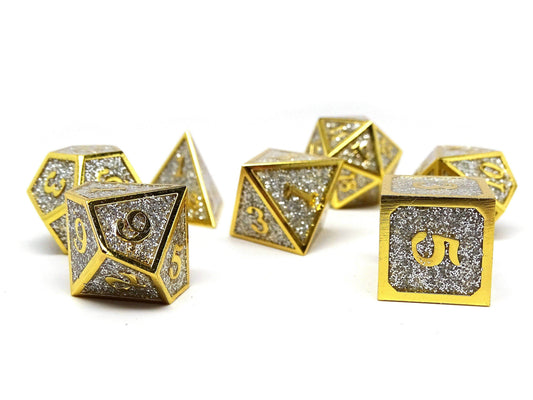 Heroic Dice of Metallic Luster - Silver with Gold Font - 