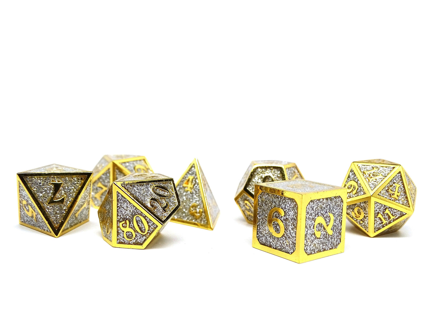 Heroic Dice of Metallic Luster - Silver with Gold Font