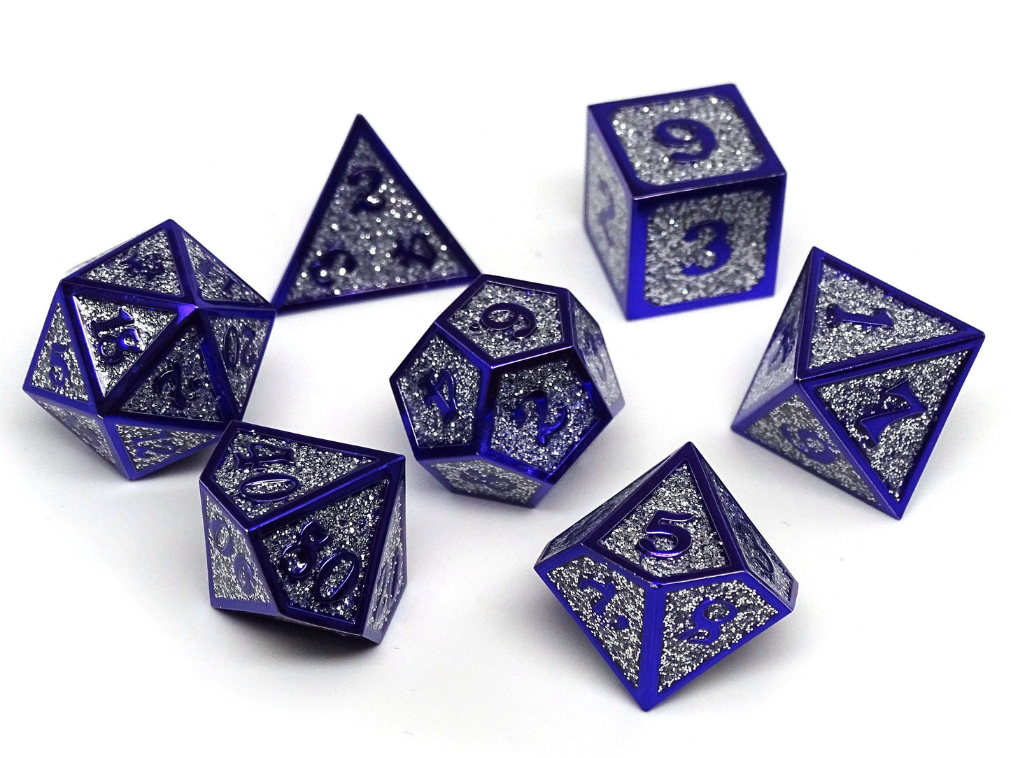 Heroic Dice of Metallic Luster - Silver with Purple Font