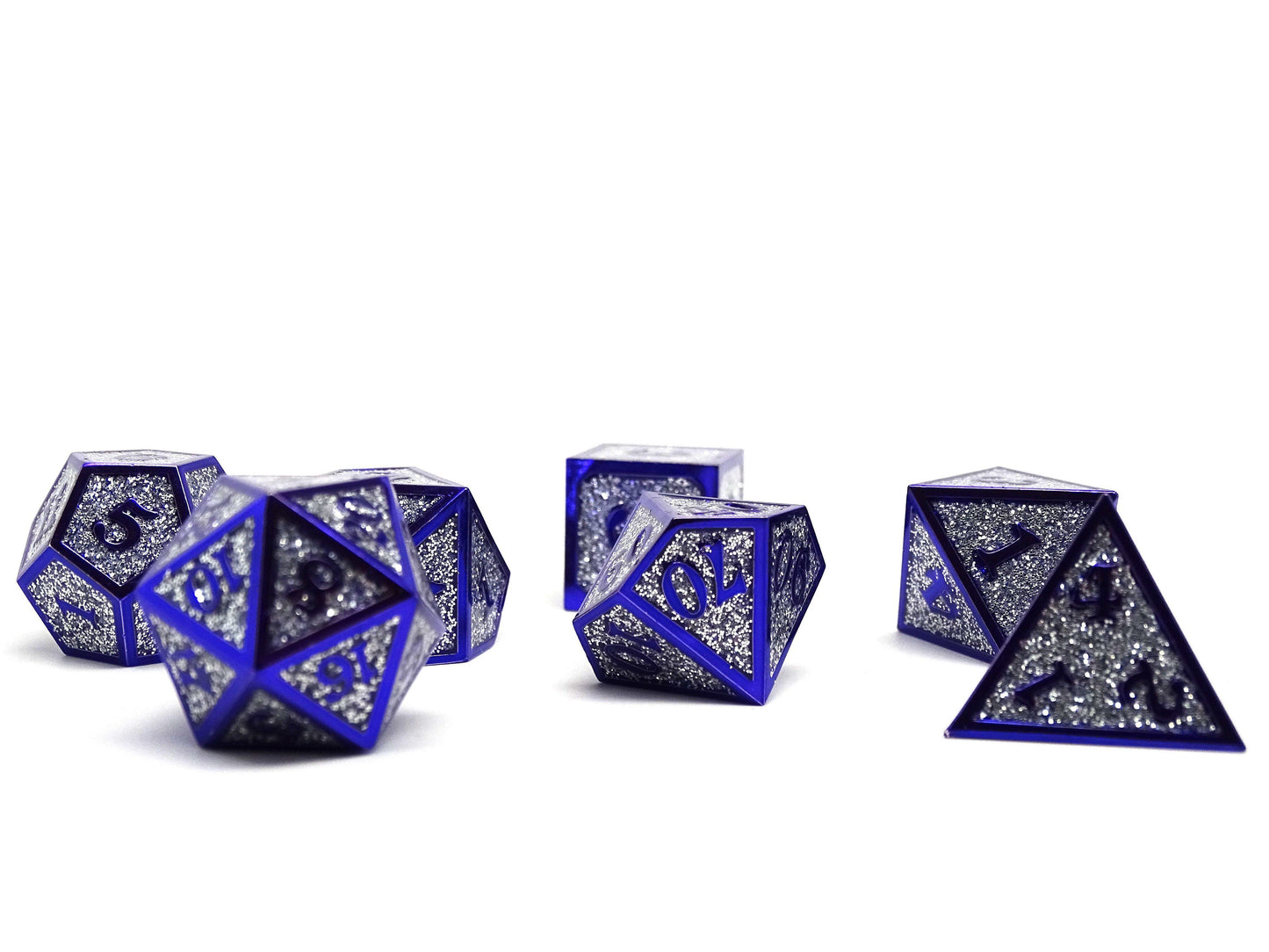 Heroic Dice of Metallic Luster - Silver with Purple Font