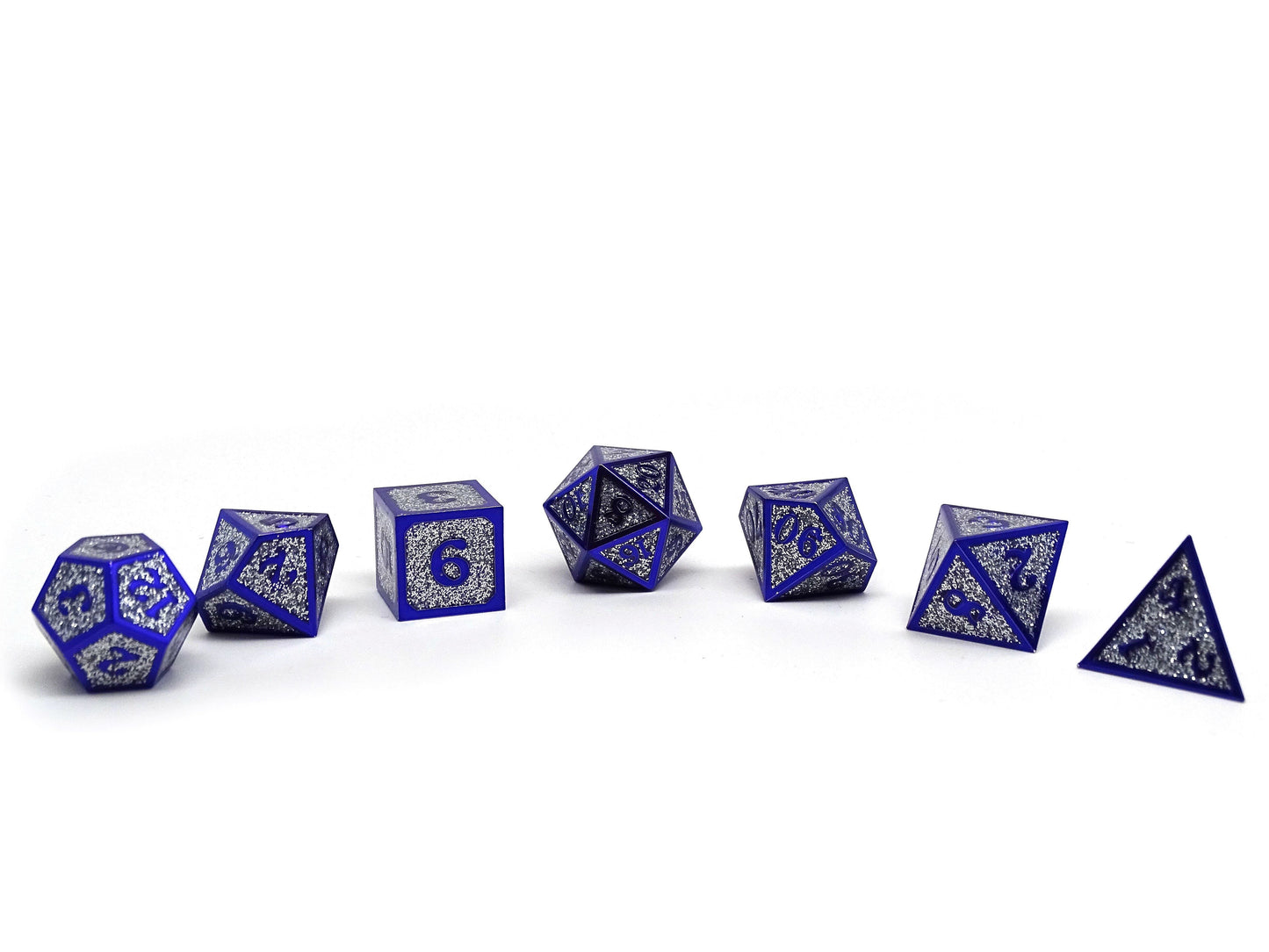 Heroic Dice of Metallic Luster - Silver with Purple Font