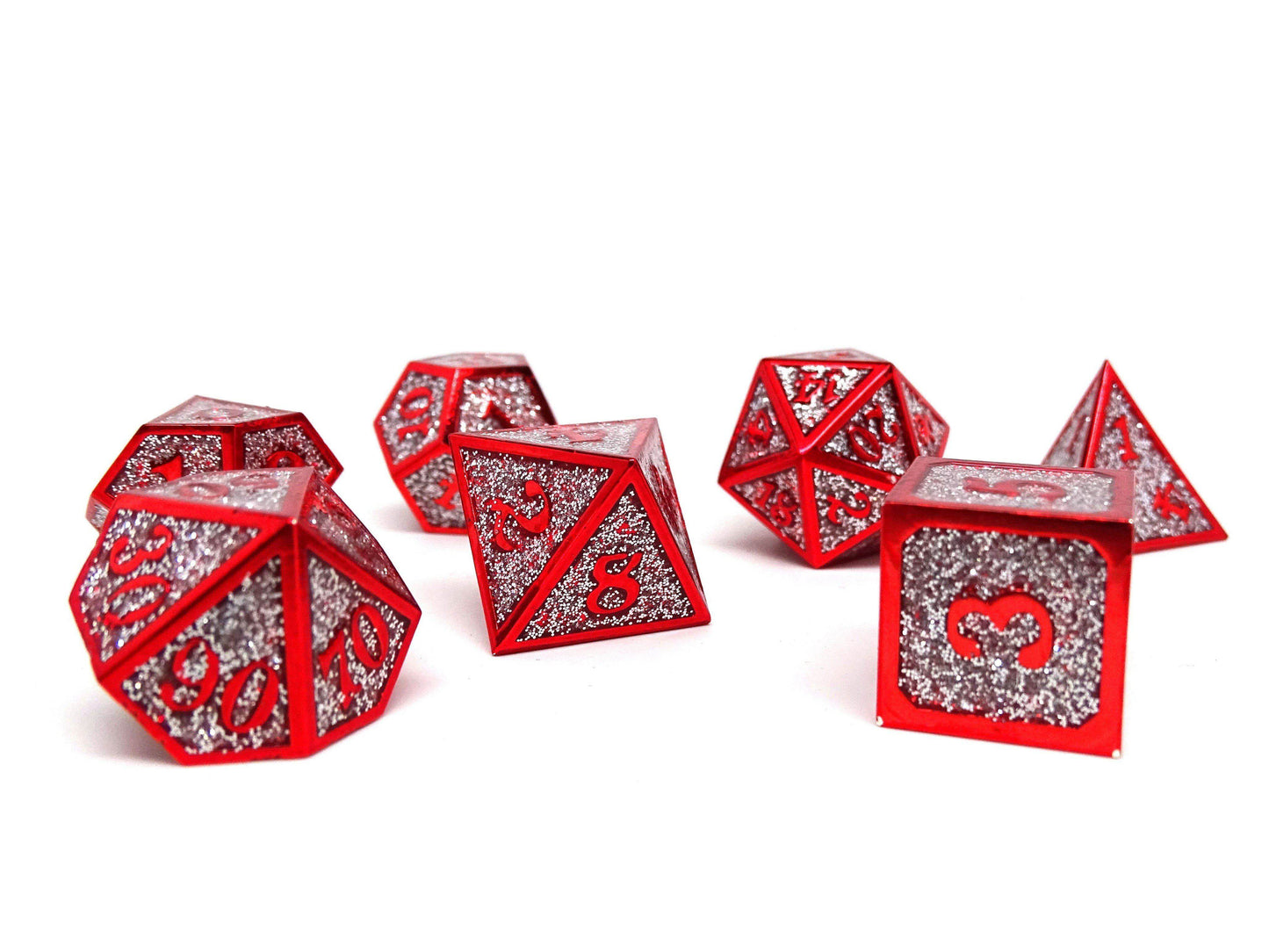 Heroic Dice of Metallic Luster - Silver with Red Font - 