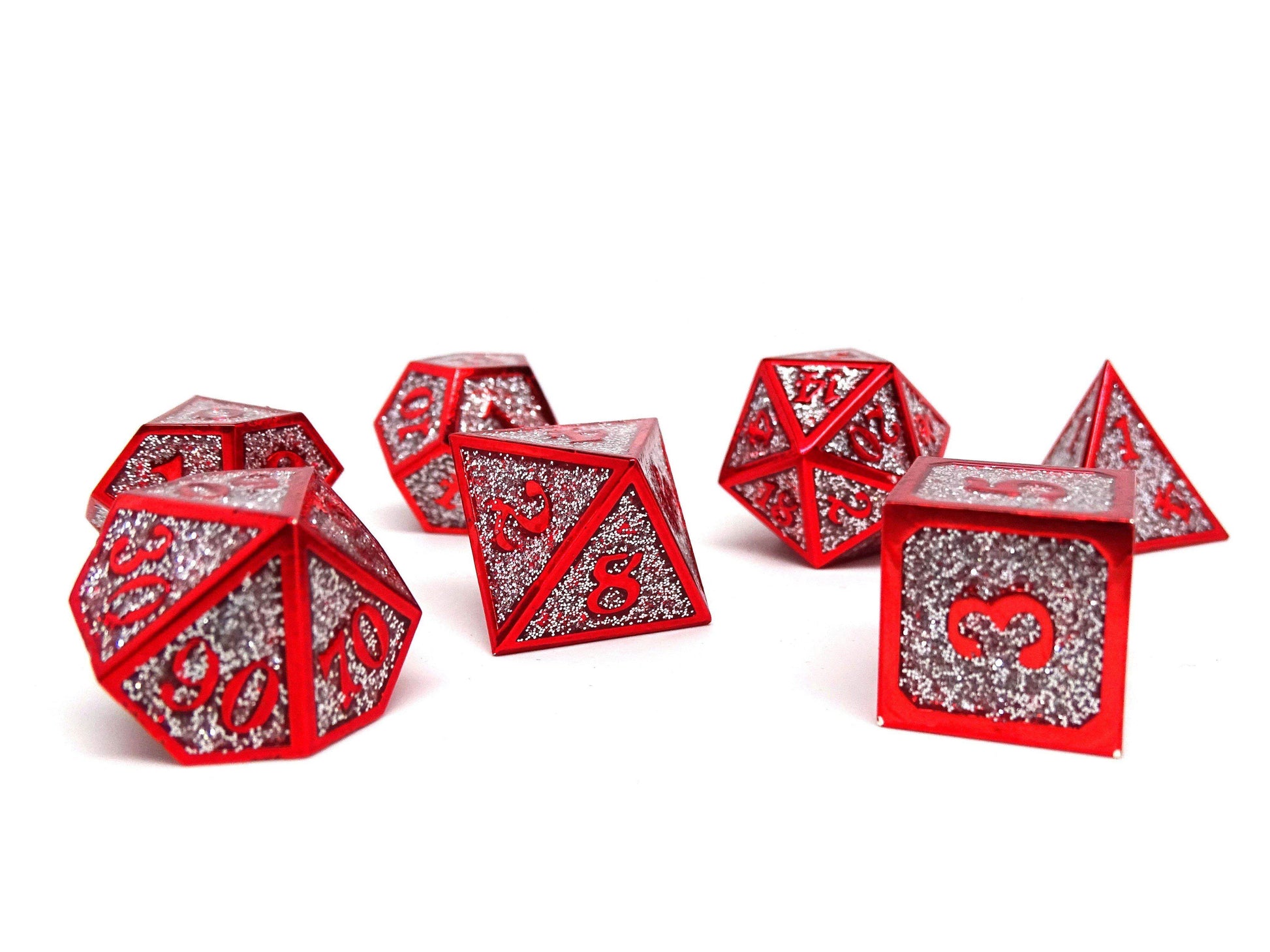 Heroic Dice of Metallic Luster - Silver with Red Font - 