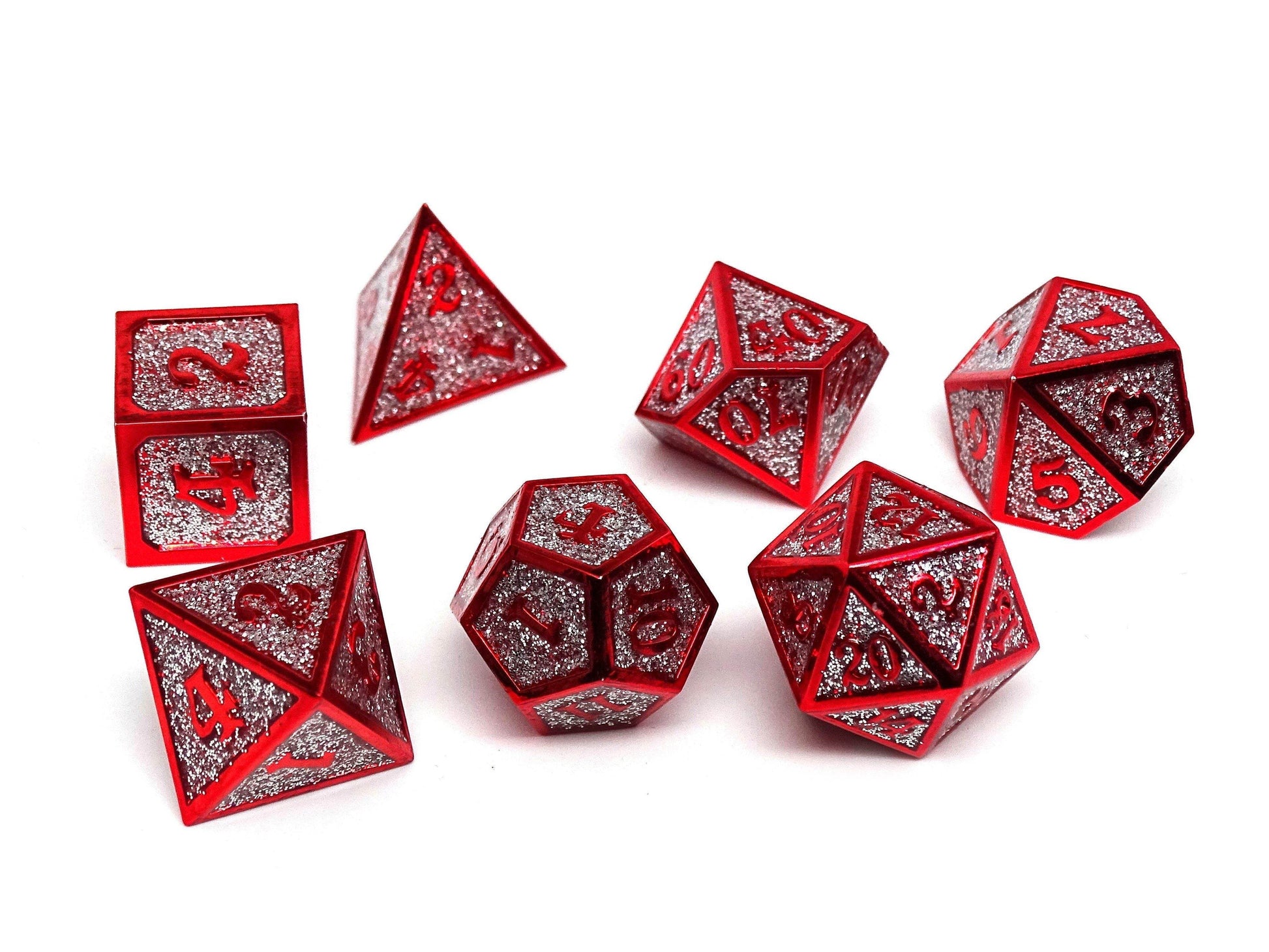 Heroic Dice of Metallic Luster - Silver with Red Font - 