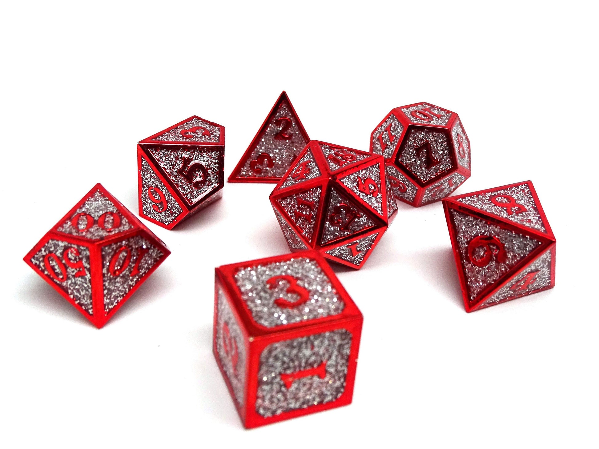 Heroic Dice of Metallic Luster -  Silver with Red Font