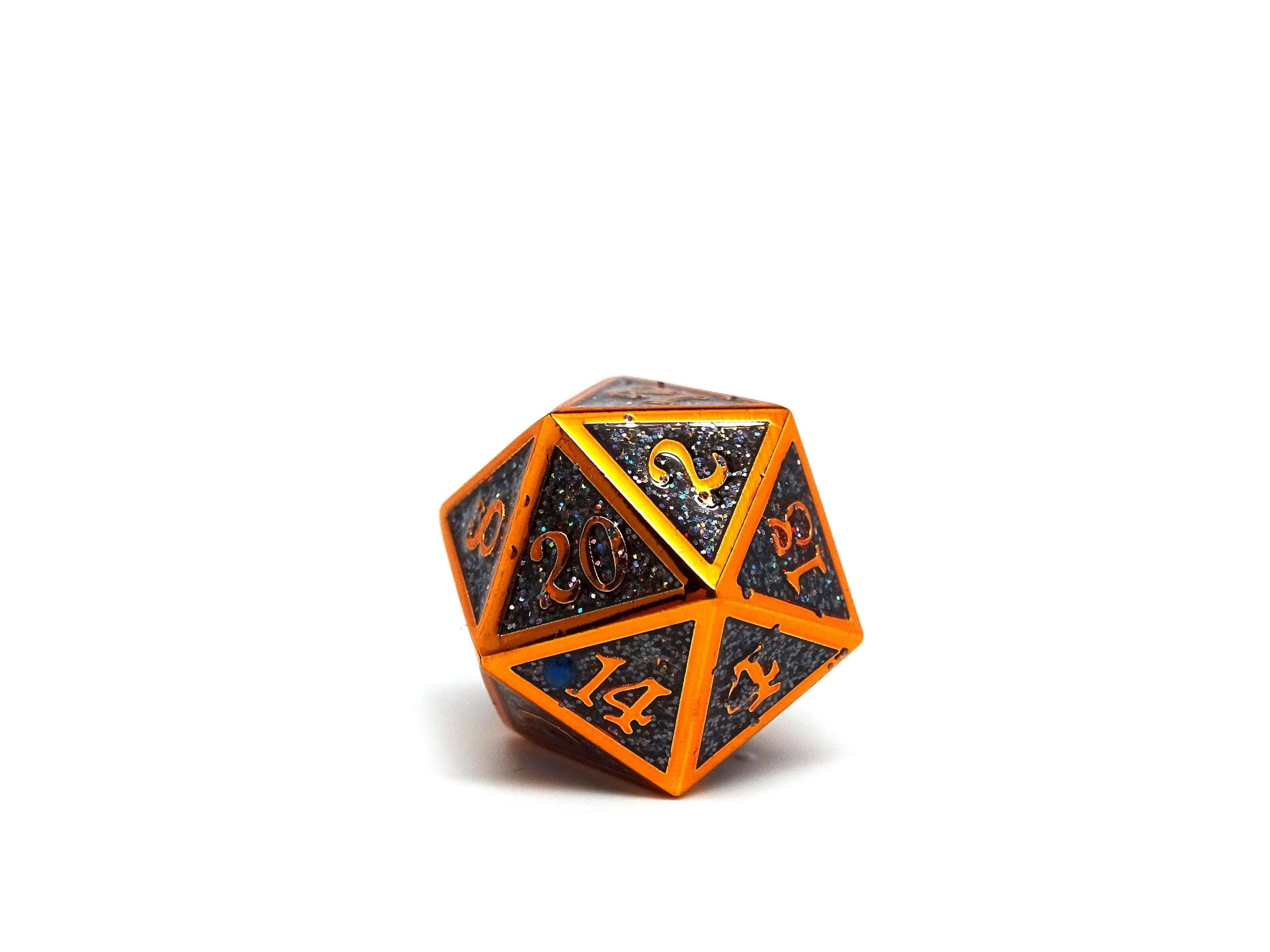 Heroic Dice of Metallic Luster - Single D20 Dice - Black with Orange Font