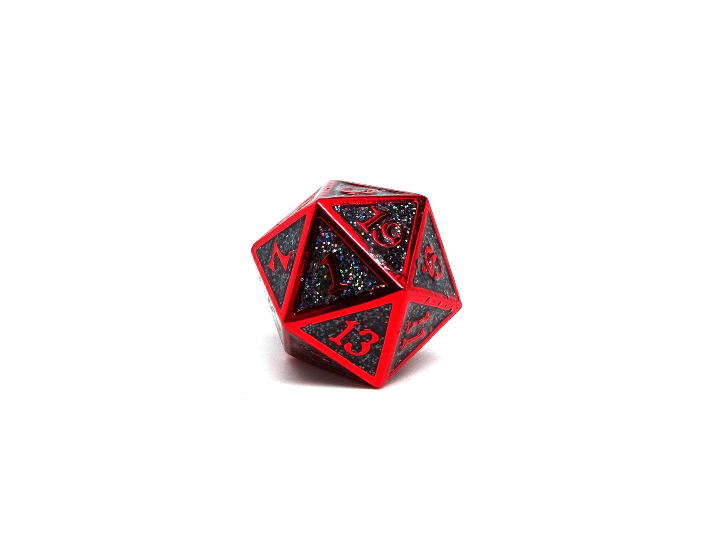 Heroic Dice of Metallic Luster - Single D20 Dice - Black with Red Font