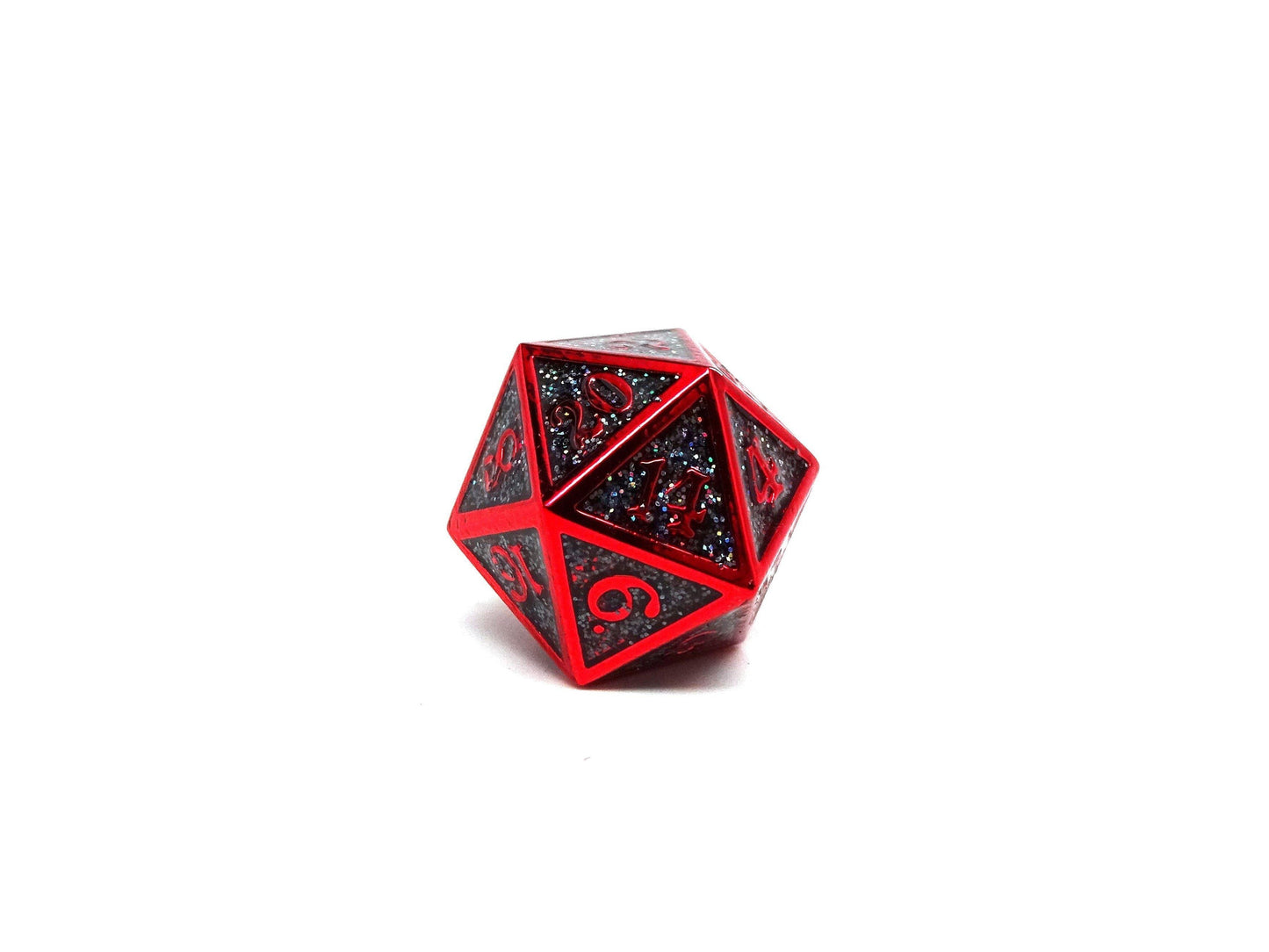 Heroic Dice of Metallic Luster - Single D20 Dice - Black with Red Font