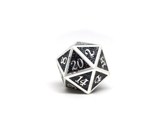 Heroic Dice of Metallic Luster - Single D20 Dice - Black with Silver Font