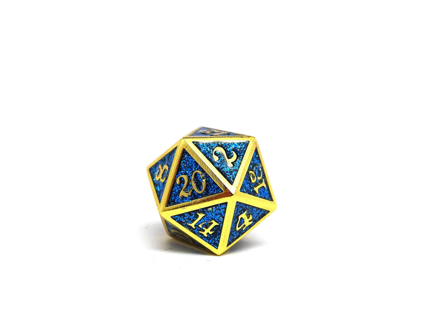 Heroic Dice of Metallic Luster - Single D20 Dice - Blue with Gold Font - 