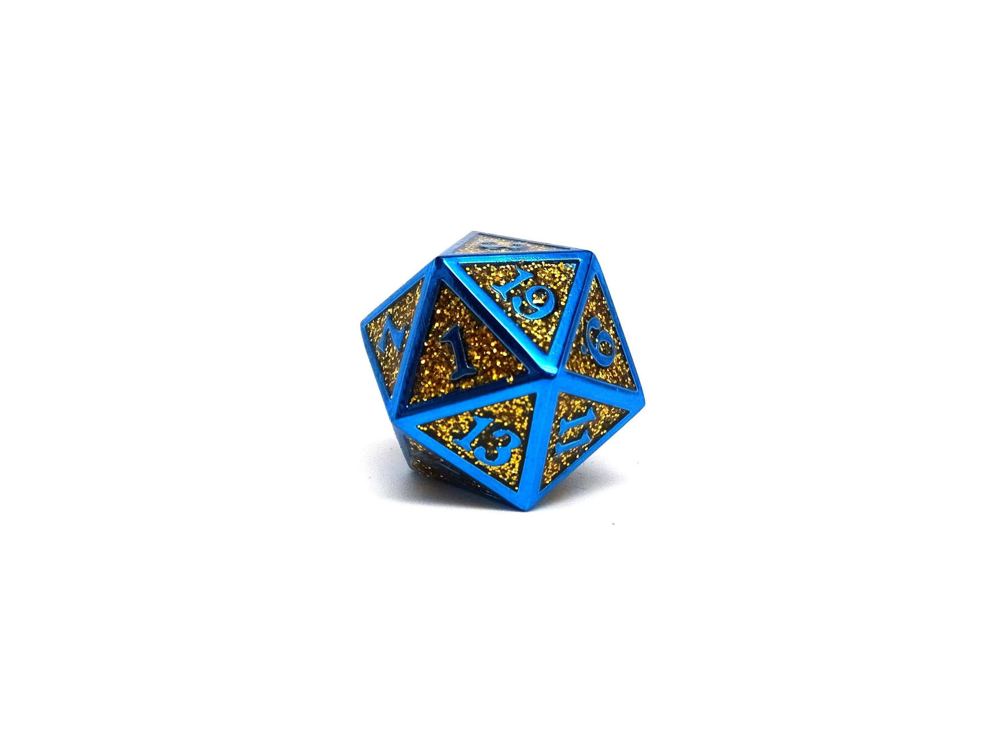 Heroic Dice of Metallic Luster - Single D20 Dice - Gold with Blue Font