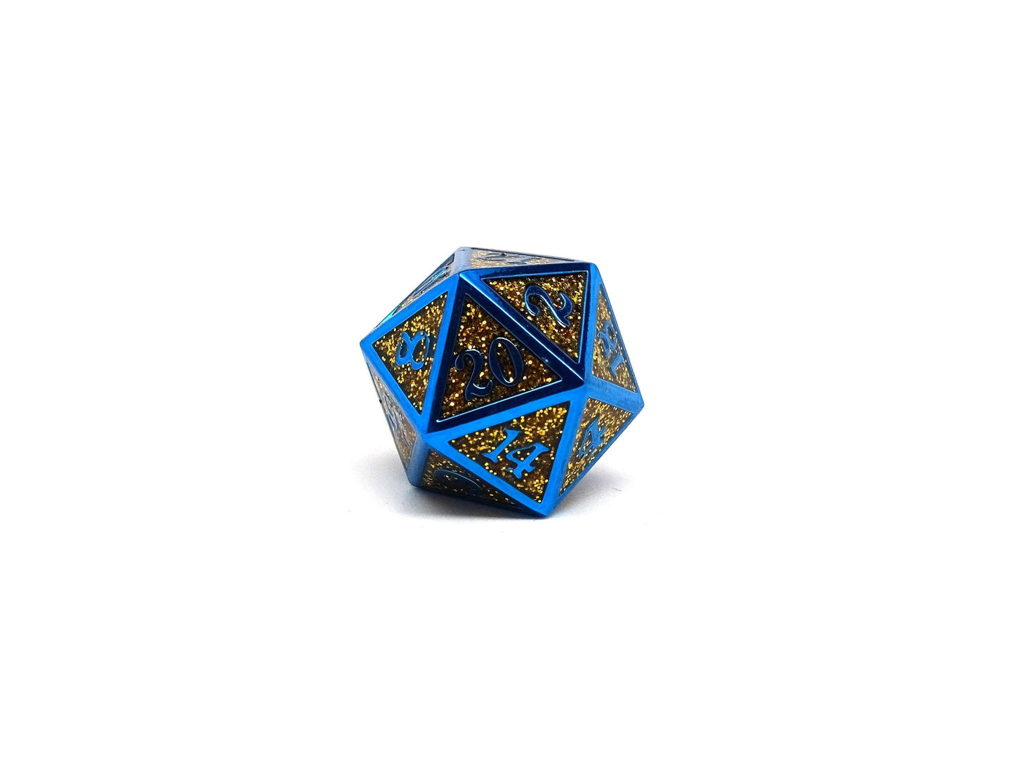 Heroic Dice of Metallic Luster - Single D20 Dice - Gold with Blue Font