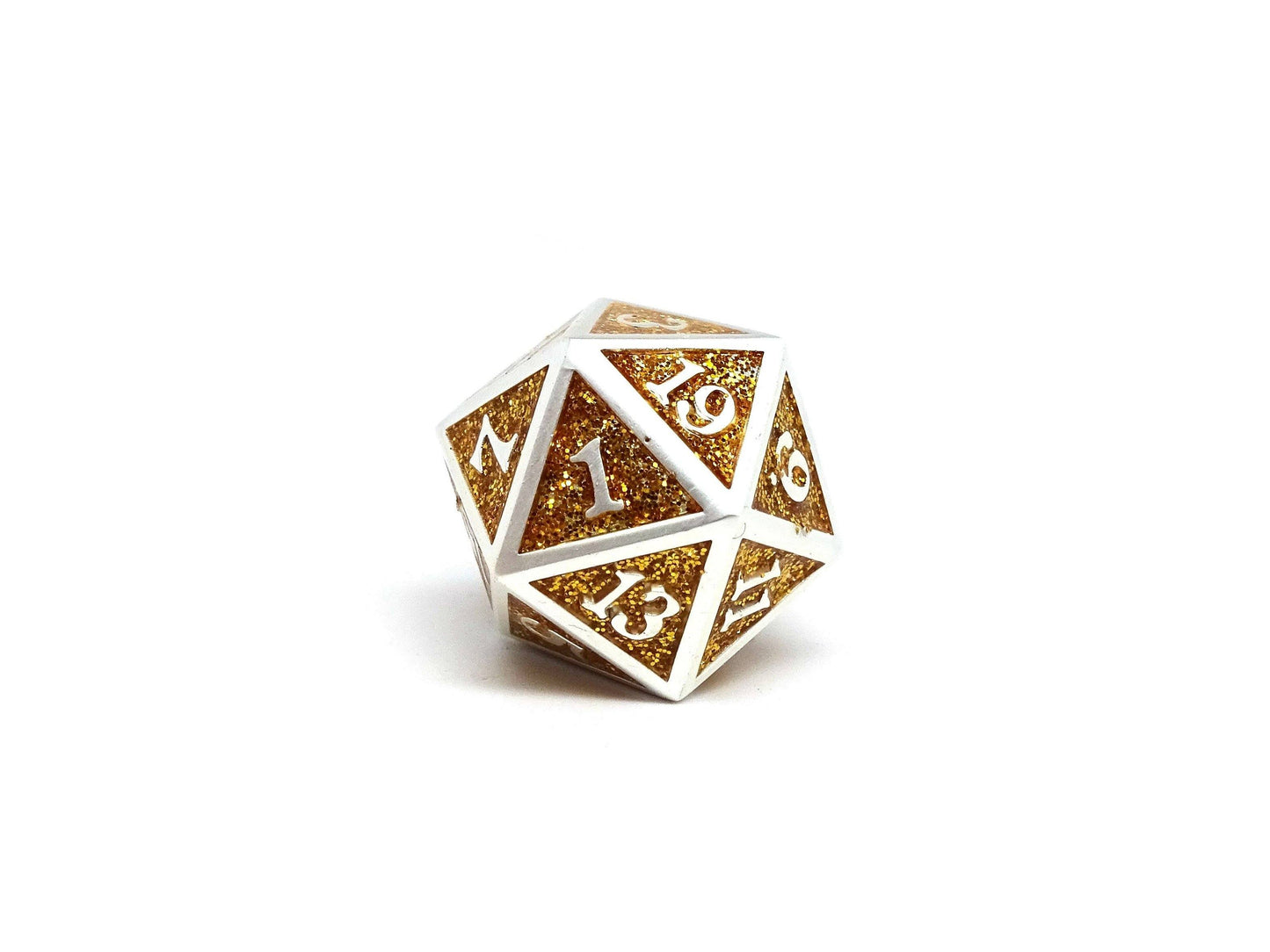 Heroic Dice of Metallic Luster - Single D20 Dice - Gold with Silver Font