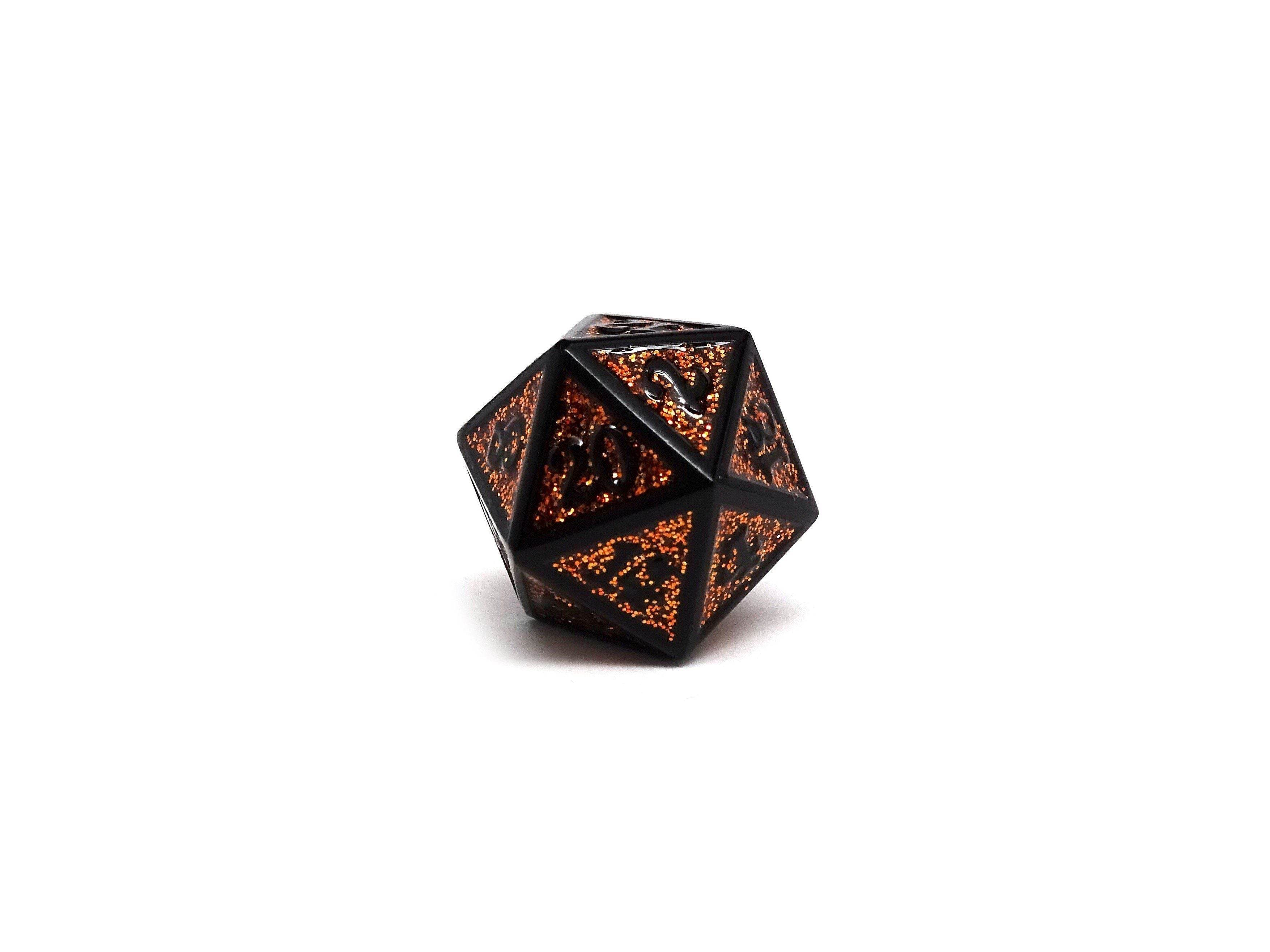 Heroic Dice of Metallic Luster - Single D20 Dice - Orange with Black Font - Role-Players