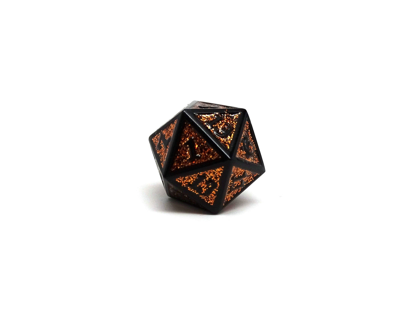 Heroic Dice of Metallic Luster - Single D20 Dice - Orange with Black Font