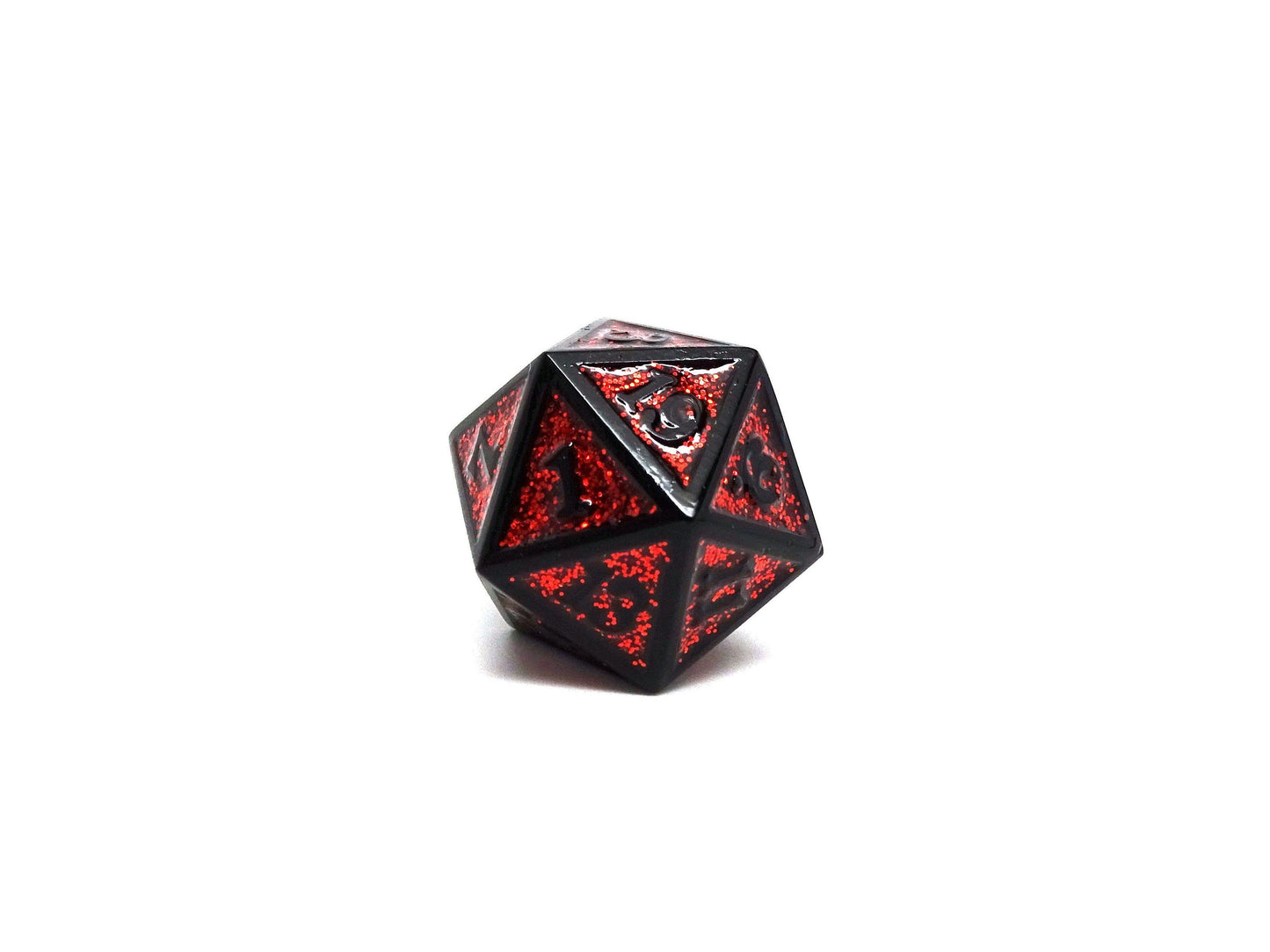 Heroic Dice of Metallic Luster - Single D20 Dice - Red with Black Font