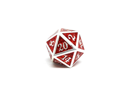 Heroic Dice of Metallic Luster - Single D20 Dice - Red with Silver Font - 