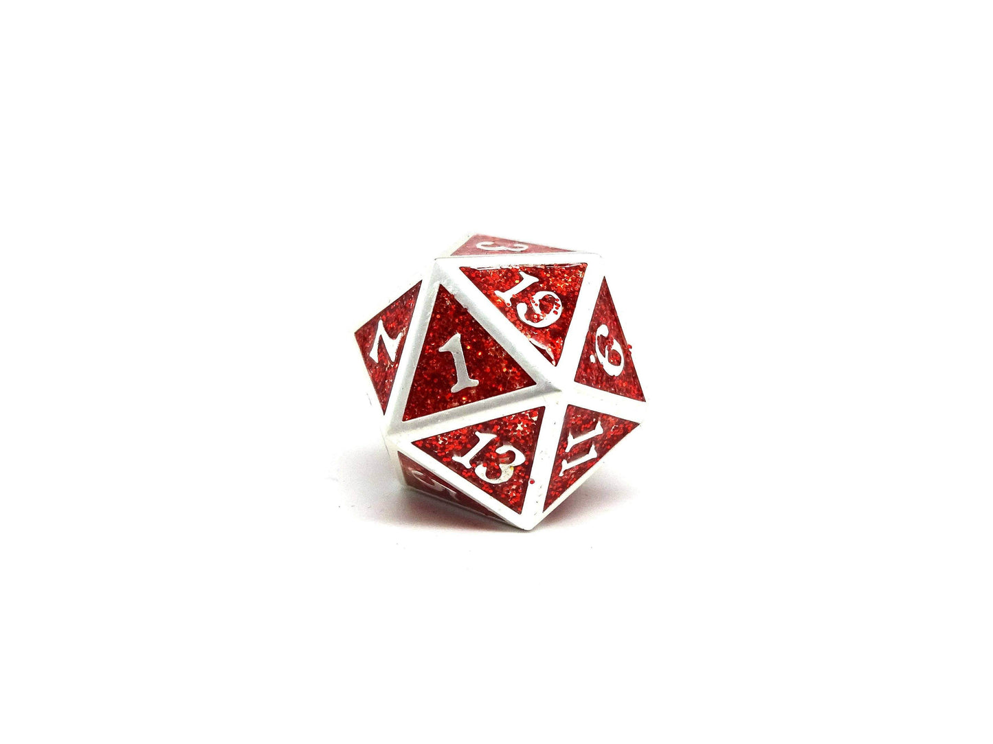 Heroic Dice of Metallic Luster - Single D20 Dice - Red with Silver Font - 