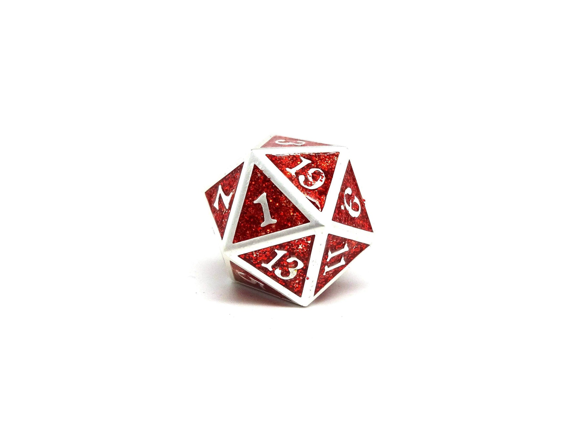Heroic Dice of Metallic Luster - Single D20 Dice - Red with Silver Font - 