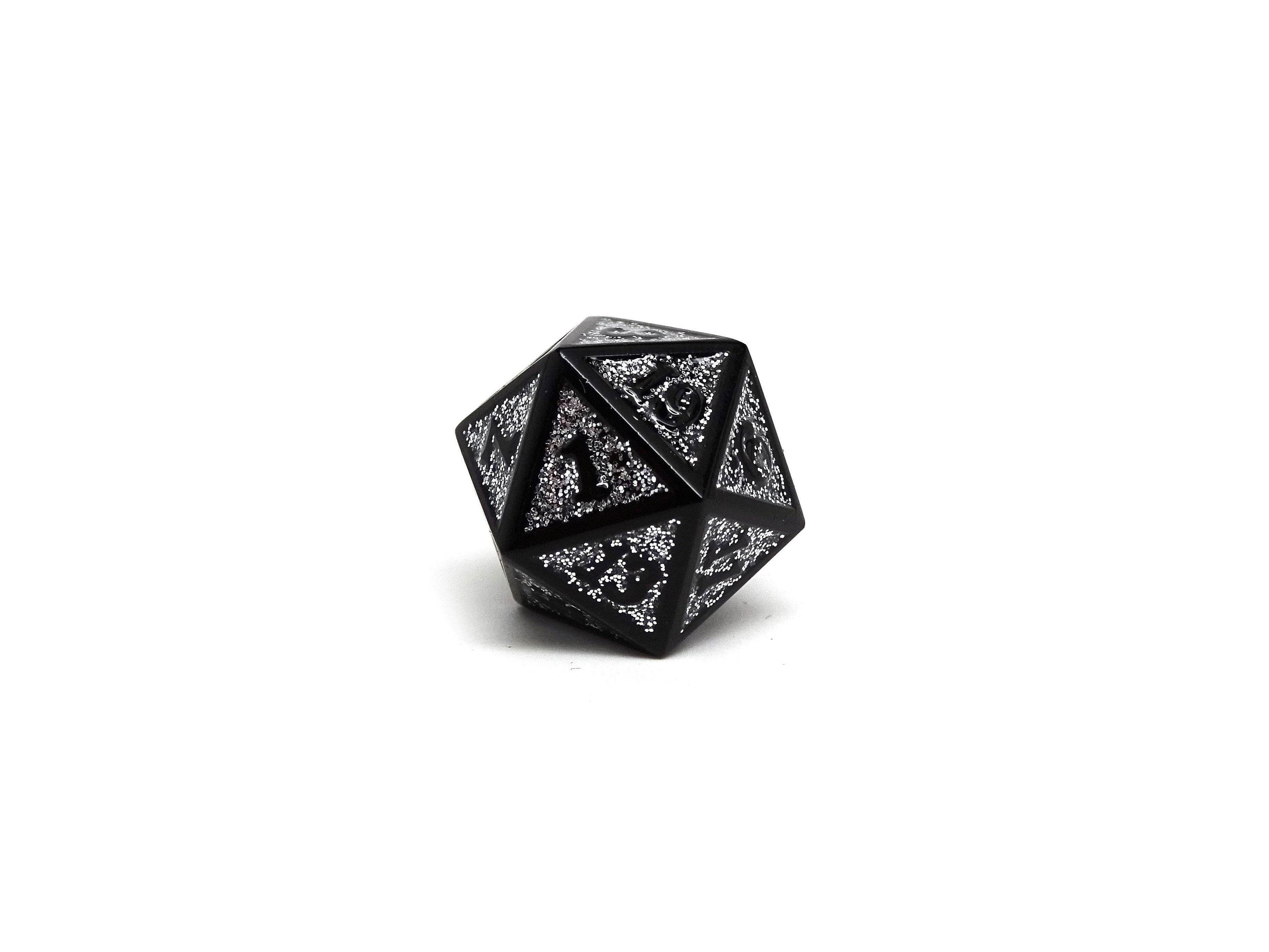 Heroic Dice of Metallic Luster - Single D20 Dice - Silver with Black Font - Role-Players